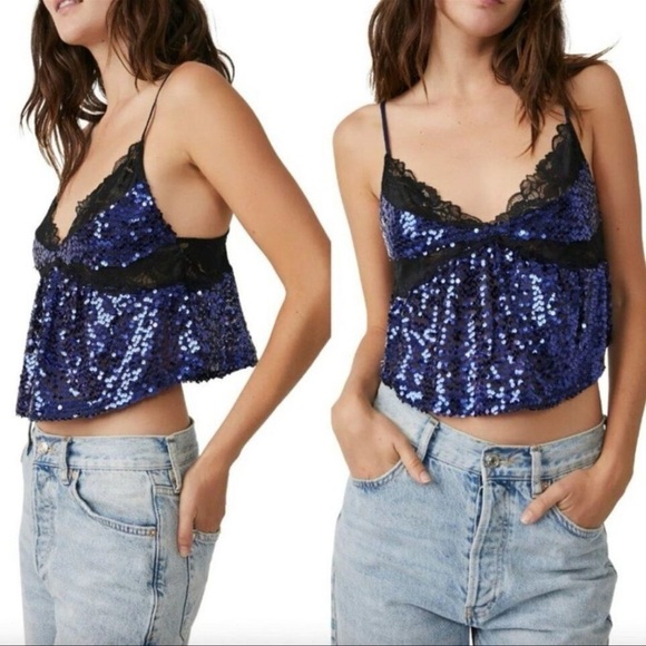 FREE PEOPLE Right Rhythm Sequin Cami in Midnight Combo Sz. S - Picture 1 of 16
